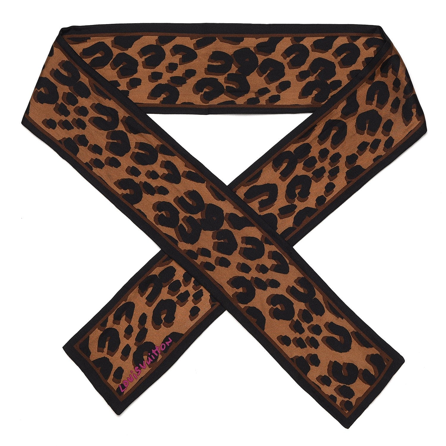 Louis Vuitton Silk Leopard Bandeau Scarf Marron 1 of 3