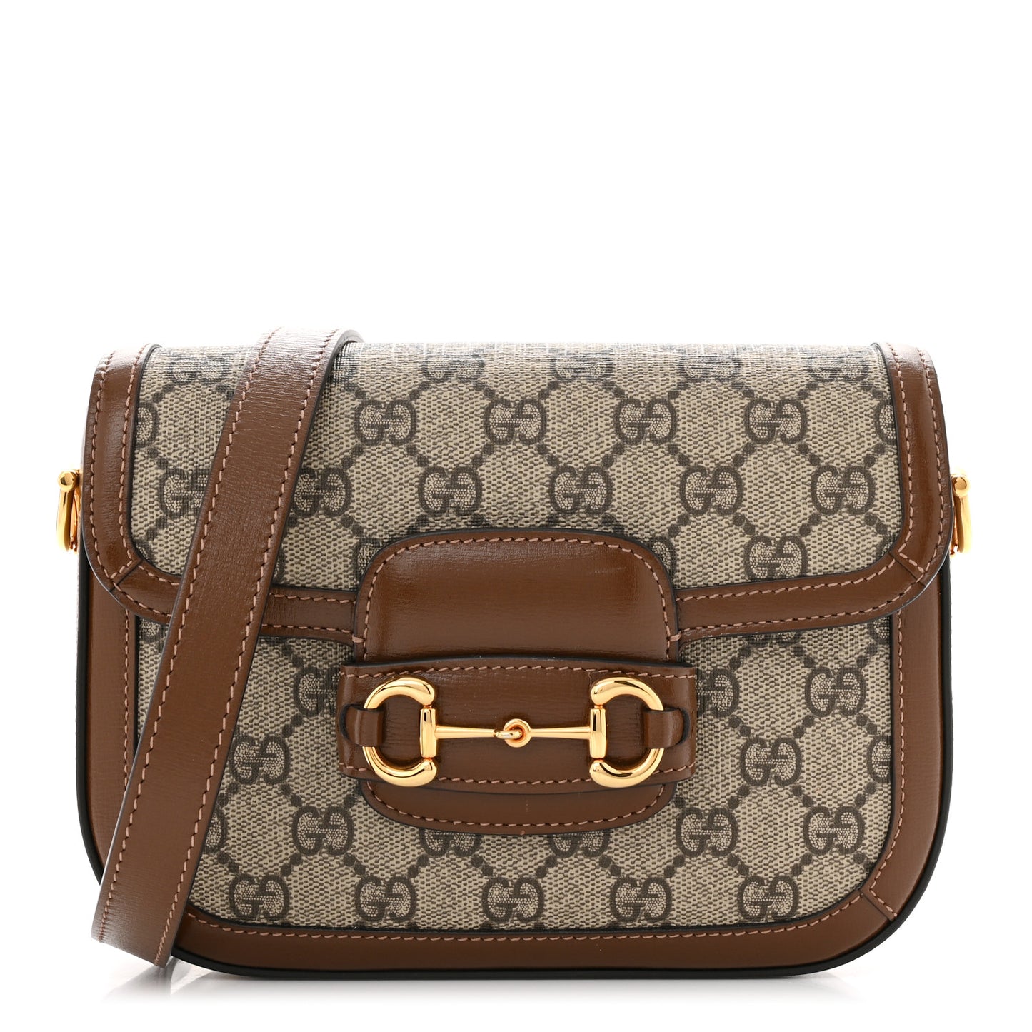 GG Supreme Monogram Web Mini Horsebit 1955 Shoulder Bag Beige Brown Sugar