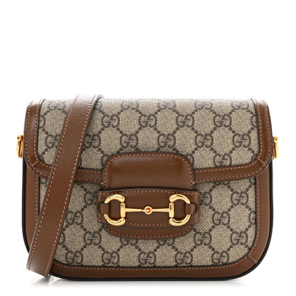 Gucci GG Supreme Monogram Web Mini Horsebit 1955 Shoulder Bag Beige Brown Sugar 1 of 10