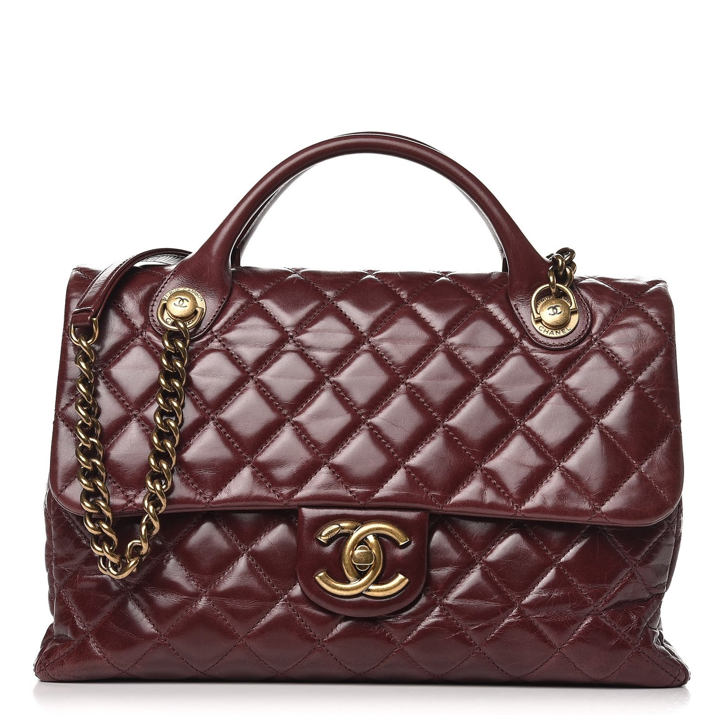 Glazed Calfskin Castle Rock Large Flap Burgundy