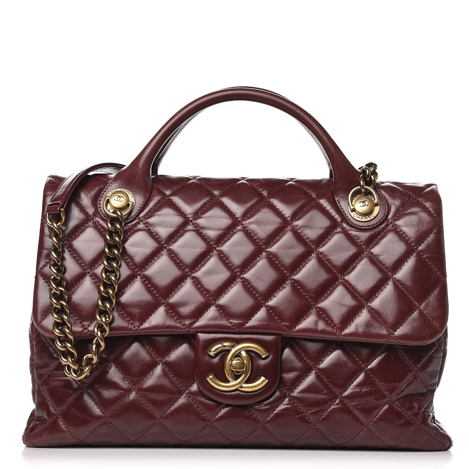 Chanel Glazed Calfskin Castle Rock Large Flap Burgundy 1 of 15