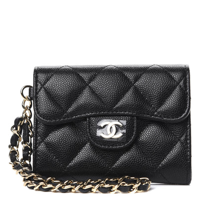 Chanel Caviar Quilted Flap Card Holder Chain Wristlet Black 1 of 9
