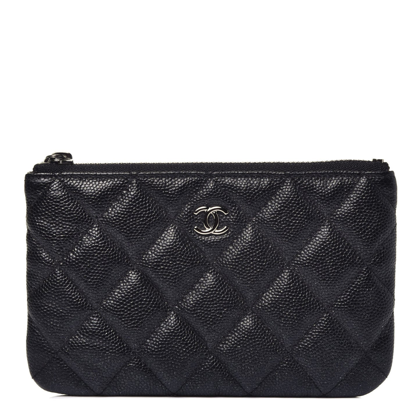 Iridescent Caviar Quilted Small Cosmetic Case Black