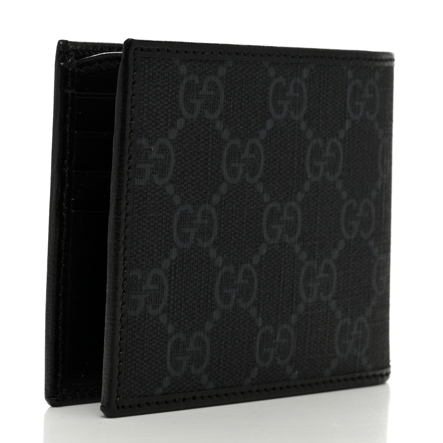 Gucci GG Supreme Monogram Azalea Calfskin Retro Interlocking G Bi-Fold Wallet Black 3 of 8