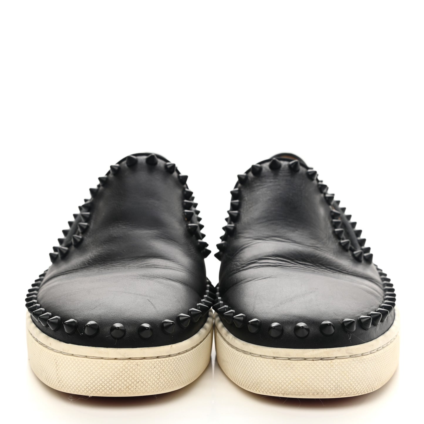 Calfskin Studded Womens Pik Boat Flat Loafers 37.5 Black