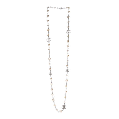 Chanel Crystal Pearl CC Long Necklace Silver 2 of 6
