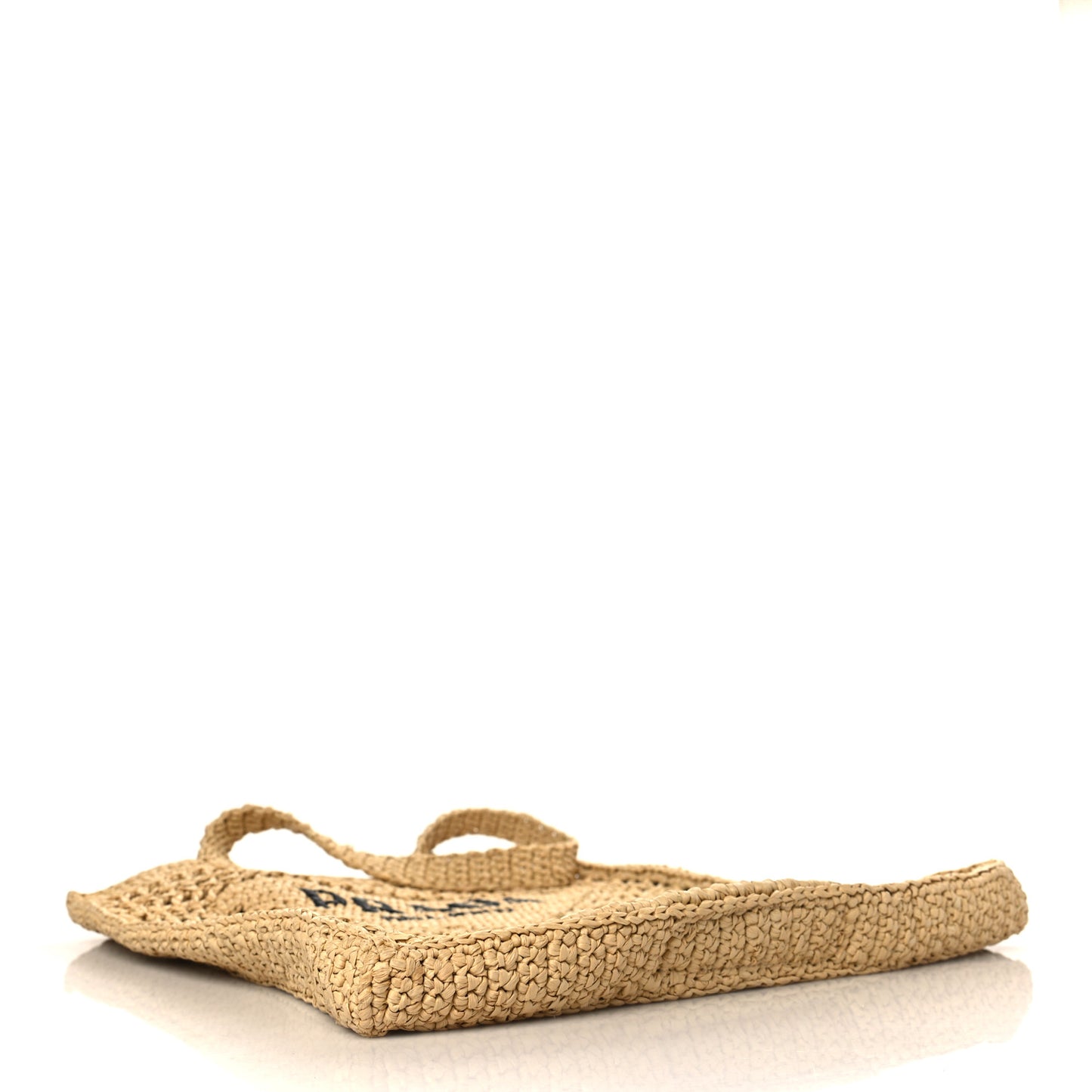 Yarn Raffia Effect Crochet Logo Embroidered Tote Bag Naturale
