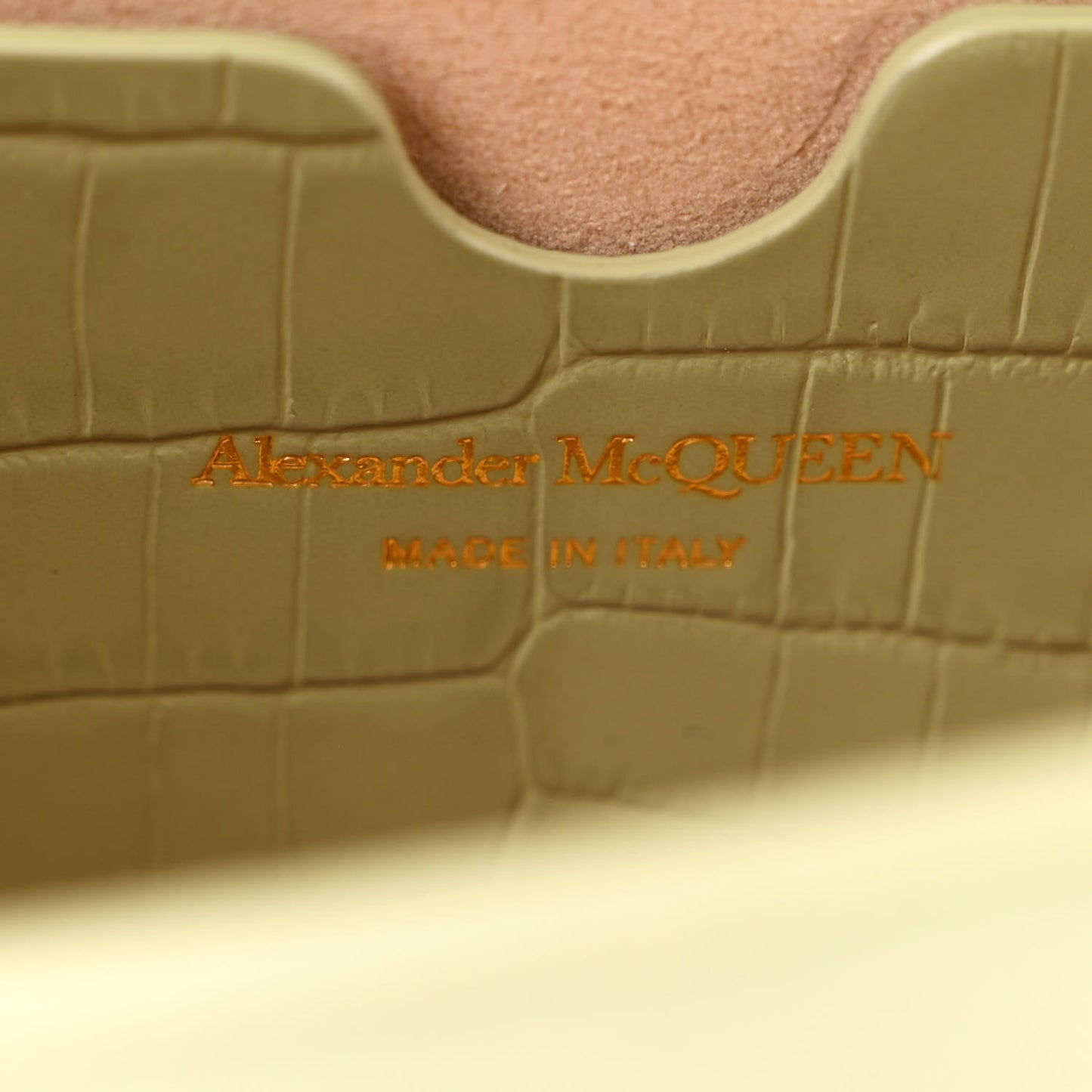 Calfskin Crocodile Embossed Knuckle Shoulder Bag Sage