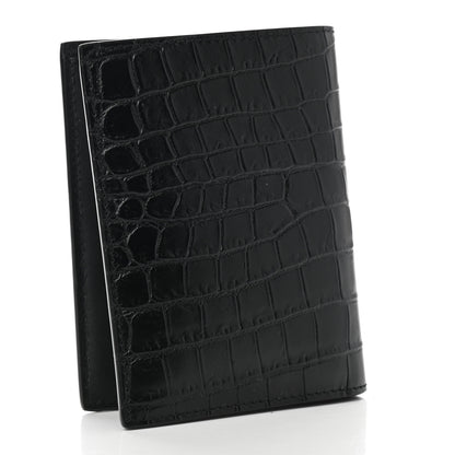 Saint Laurent Calfskin Crocodile Embossed Tiny Monogram Credit Card Wallet Black 3 of 7
