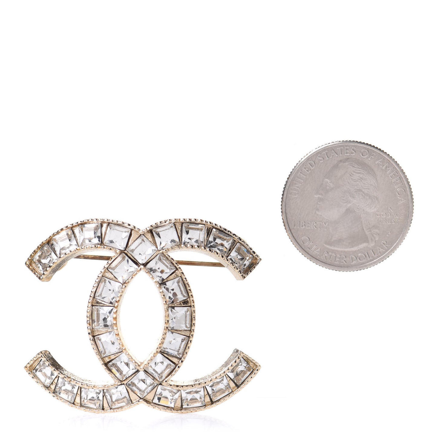 Baguette Crystal CC Brooch Gold