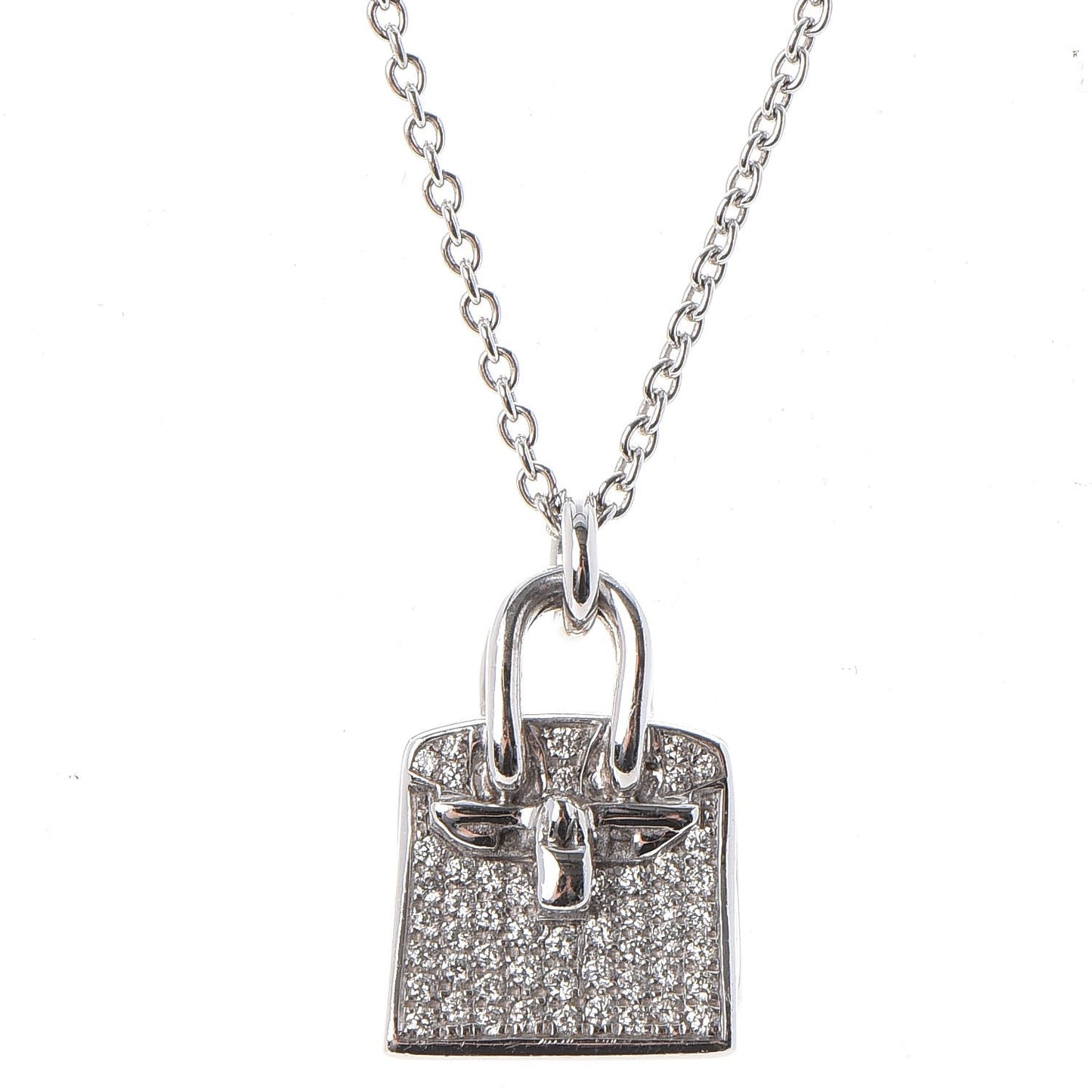 18K White Gold Diamond Birkin Amulette Pendant Necklace