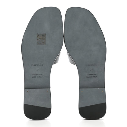 Hermes Box Calfskin Oran Sandals 37 Black 5 of 9