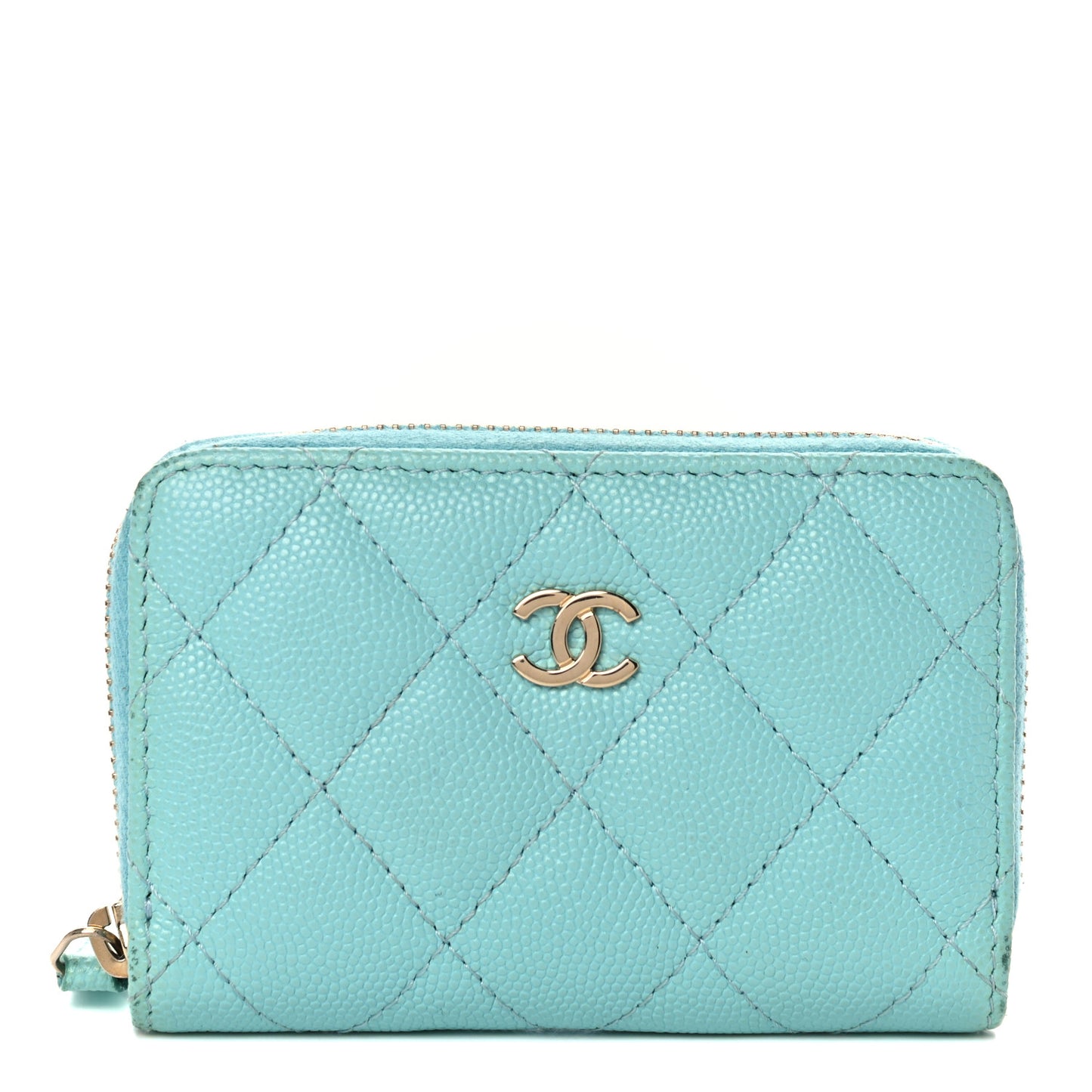 Caviar Quilted Zip Coin Purse Light Blue