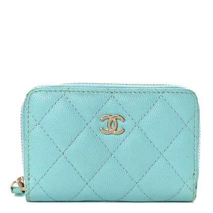 Chanel Caviar Quilted Zip Coin Purse Light Blue 1 of 19