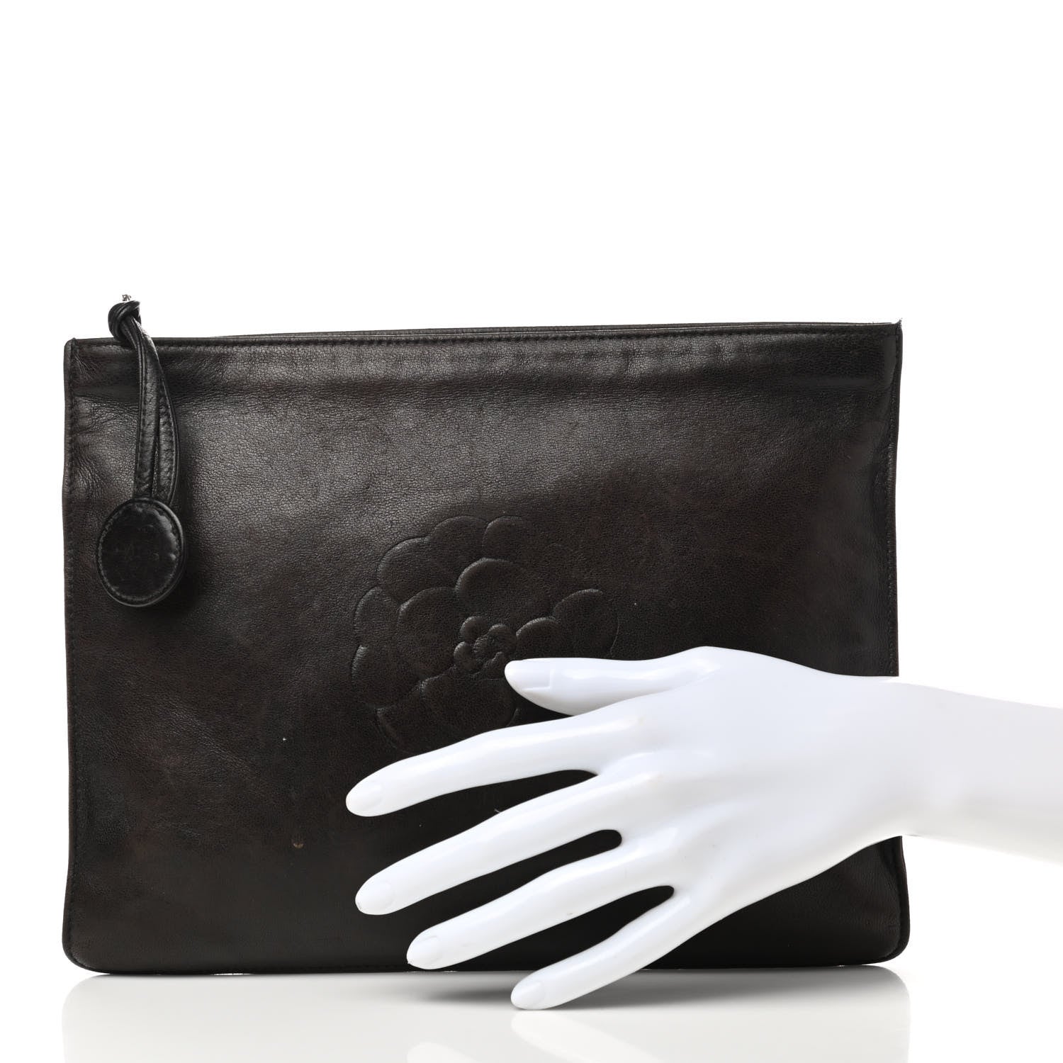 Chanel Lambskin CC Camellia Cosmetic Pouch Black 2 of 12