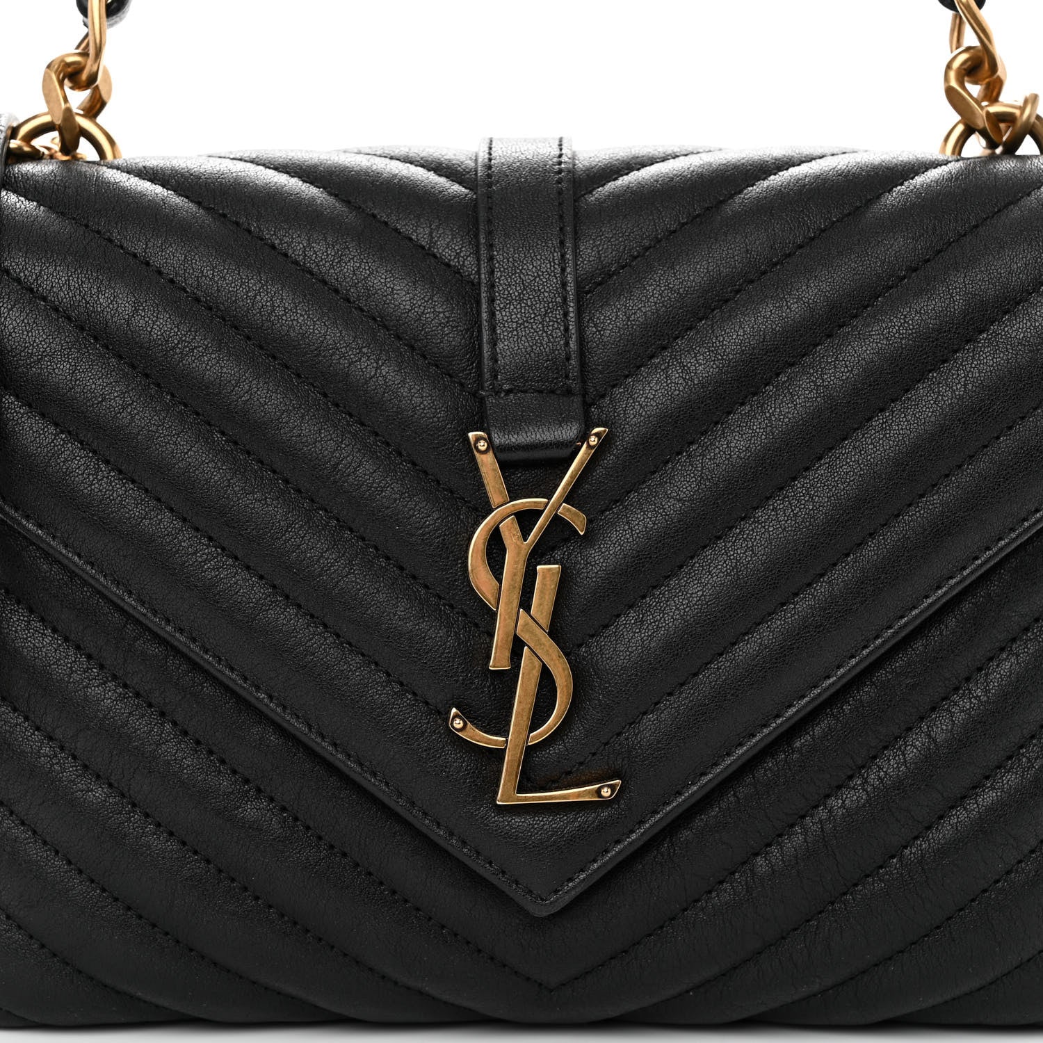 Saint Laurent Sheepskin Matelasse Chevron Monogram Medium College Bag Black 7 of 9