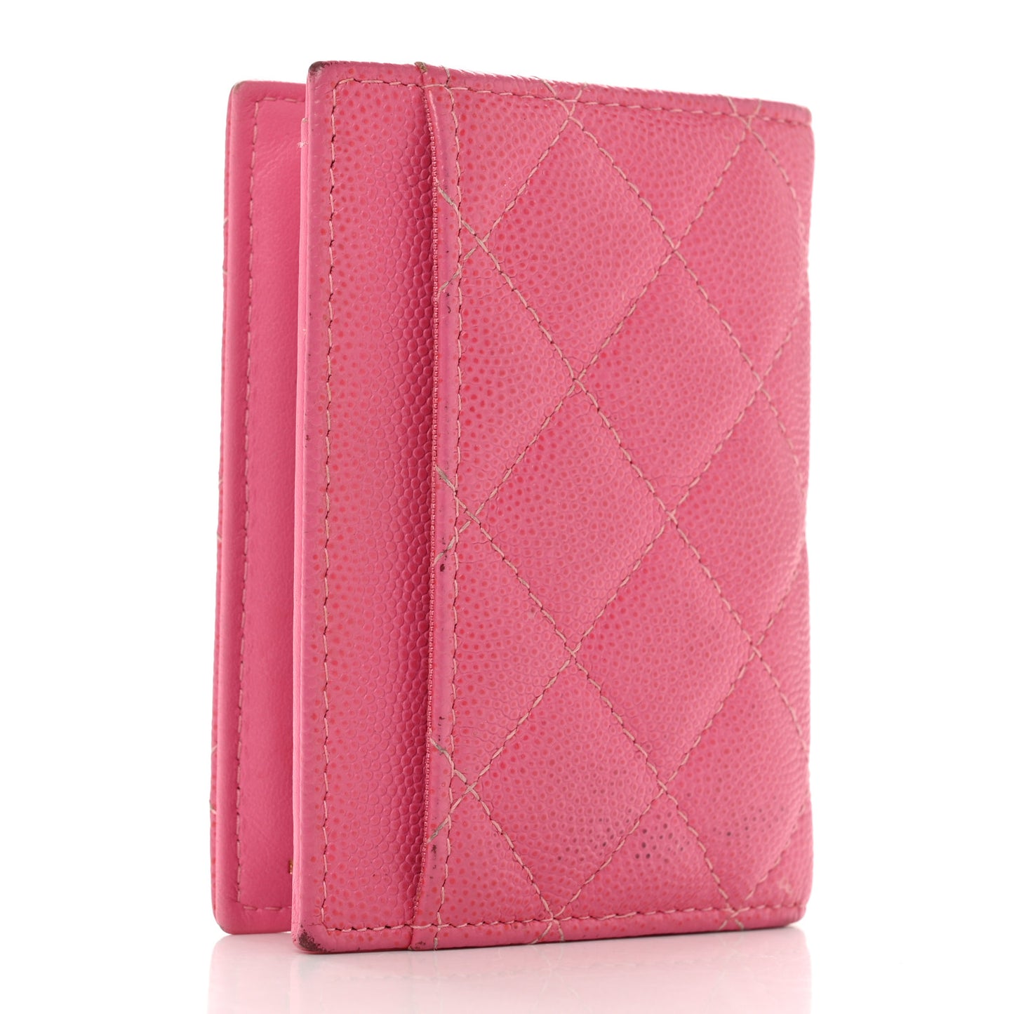 Caviar Quilted Card Holder Wallet Pink