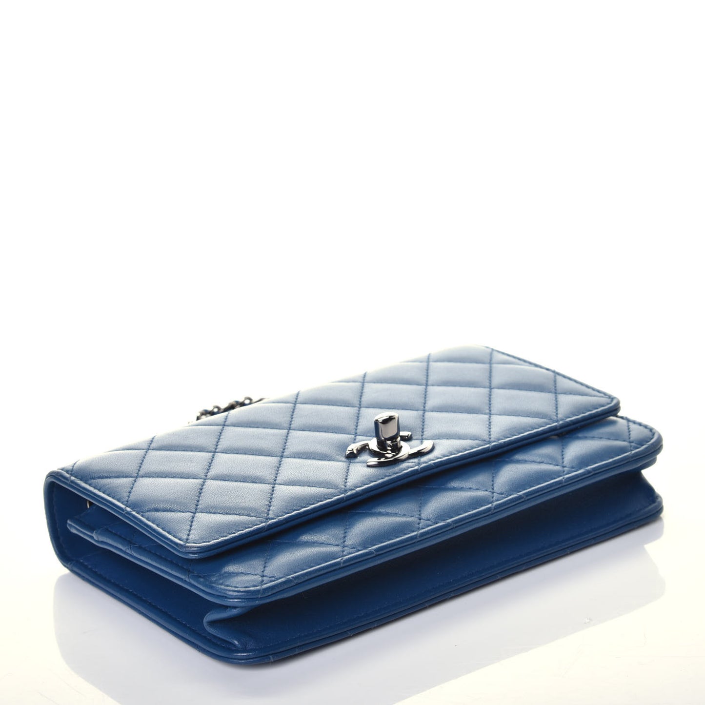 Lambskin Quilted Trendy CC Wallet On Chain WOC Blue