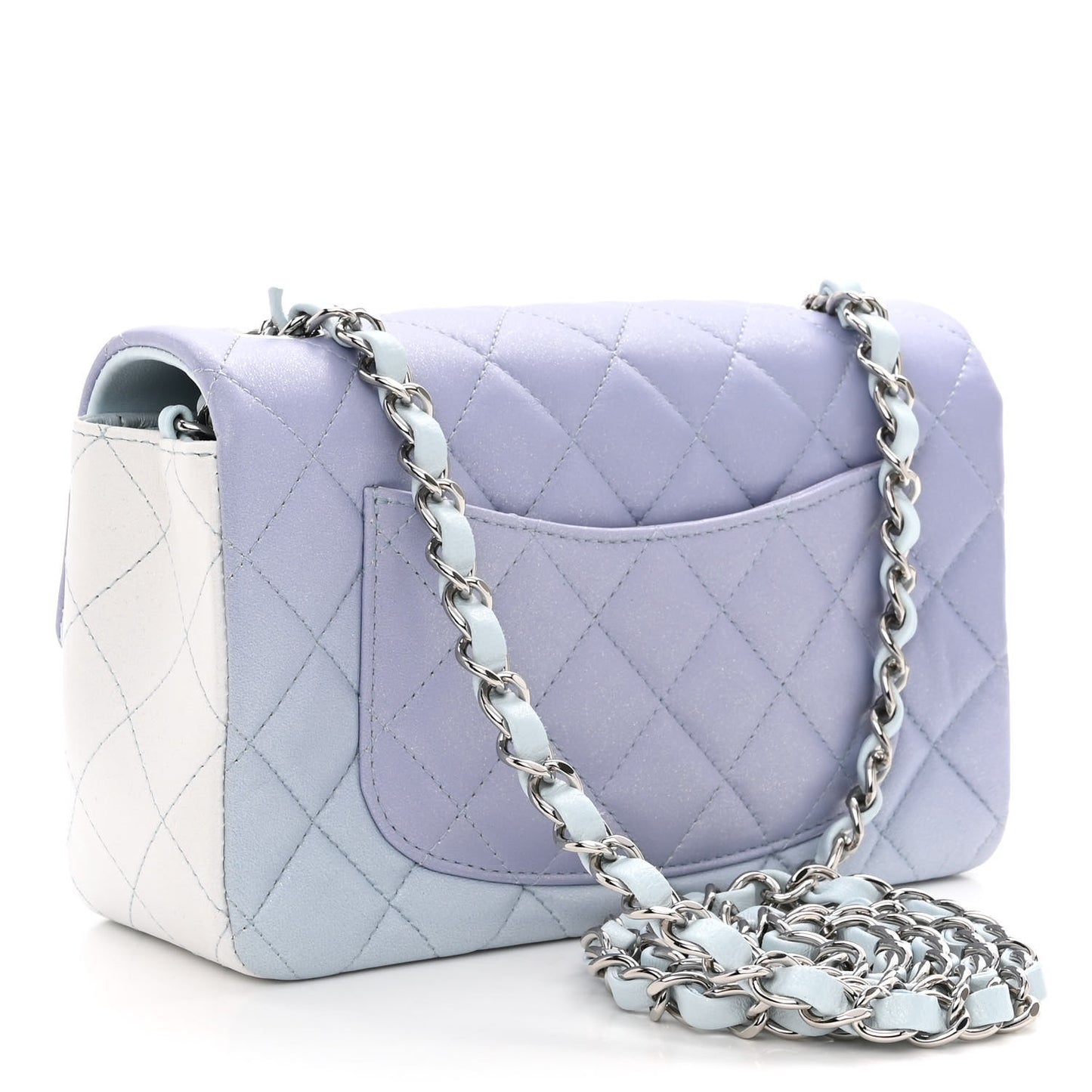 Perforated Lambskin Quilted Mini Rectangular Flap Light Blue Light Purple White