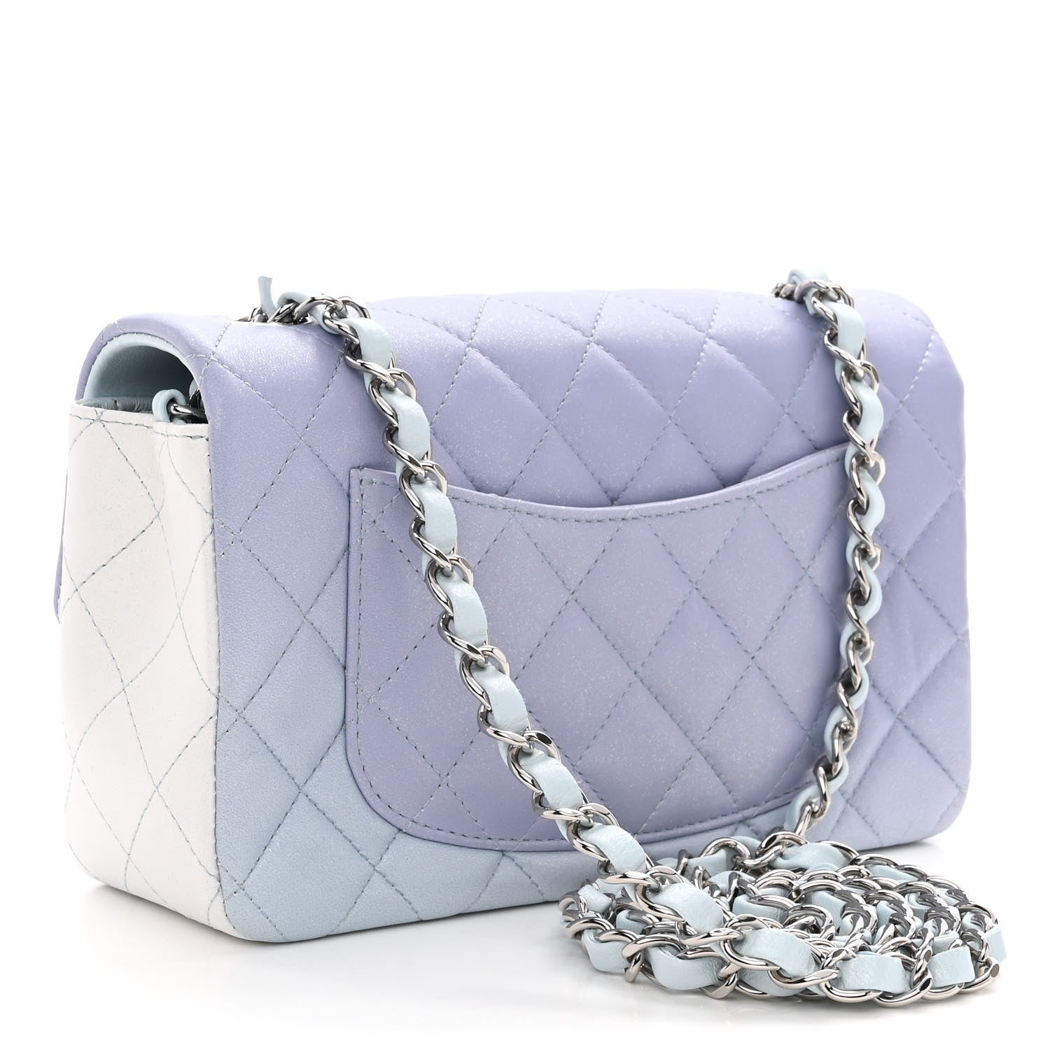 Chanel Perforated Lambskin Quilted Mini Rectangular Flap Light Blue Light Purple White 3 of 10