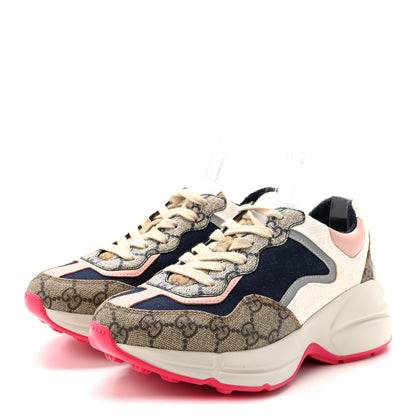 Gucci GG Supreme Monogram Mix Monogram Womens Rhyton Sneakers 35.5 London Blue Beige Pale Pink 4 of 9