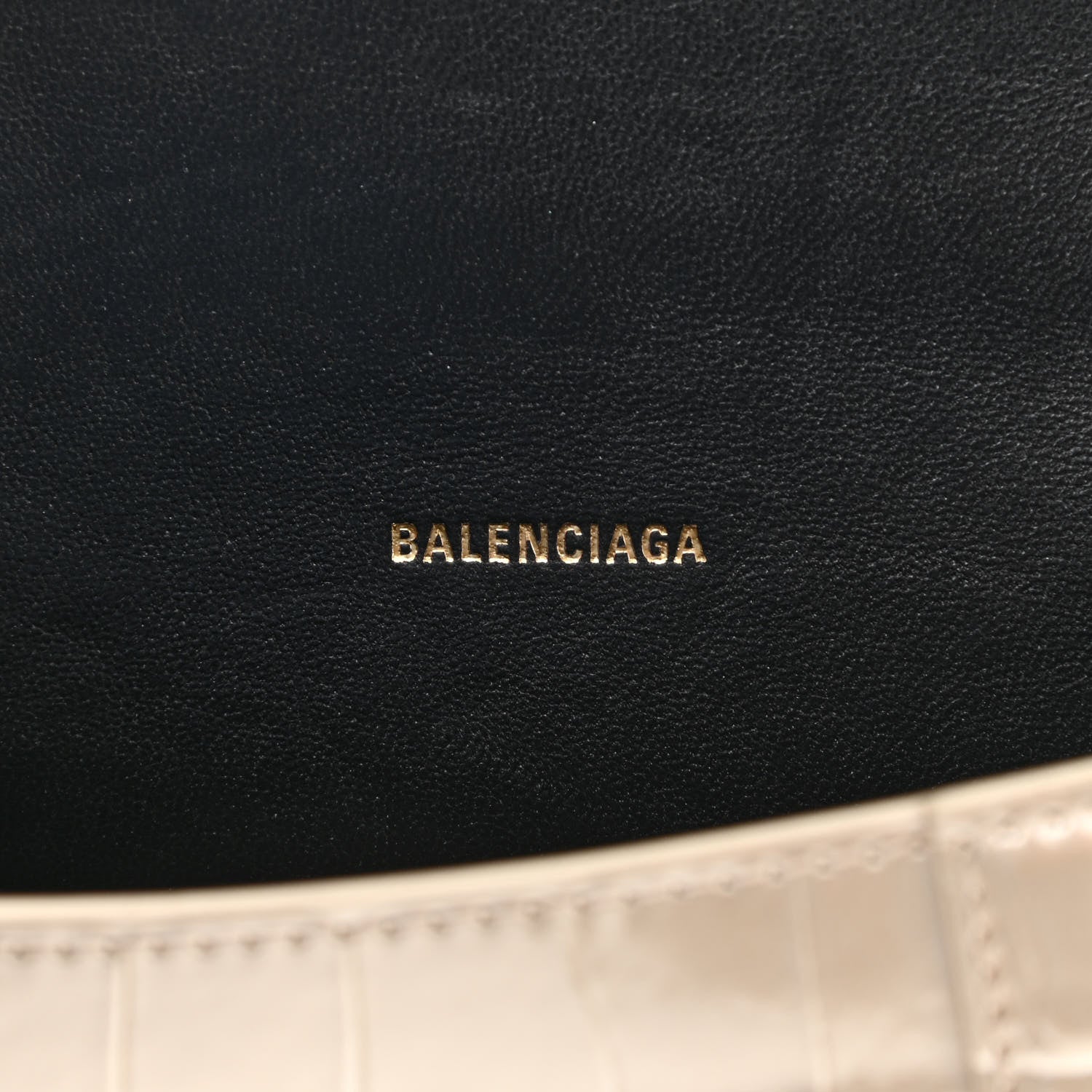 Balenciaga Metallic Shiny Calfskin Crocodile Embossed Hourglass Top Handle Bag XS Light Gold 10 of 23