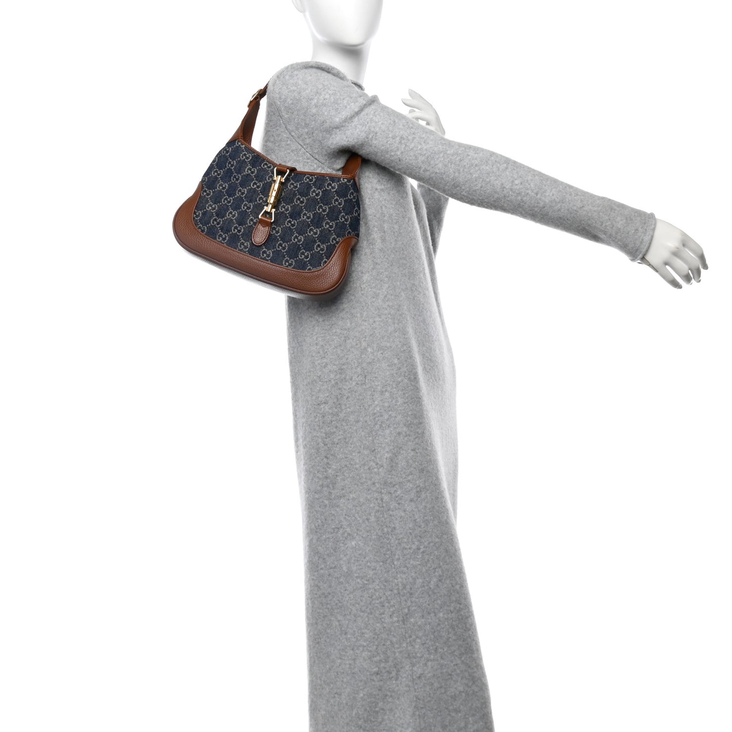 New Denim GG Monogram Calfskin Small Jackie 1961 Hobo Blue Tea Cuir