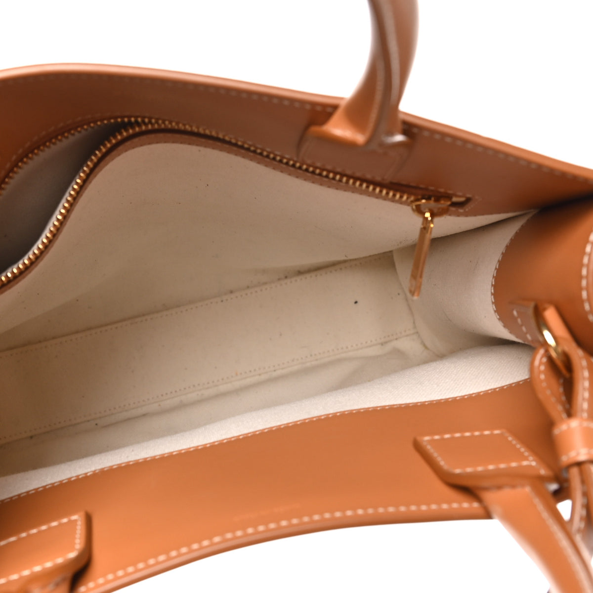 Canvas Calfskin Logo Print Small Vertical Cabas Natural Tan