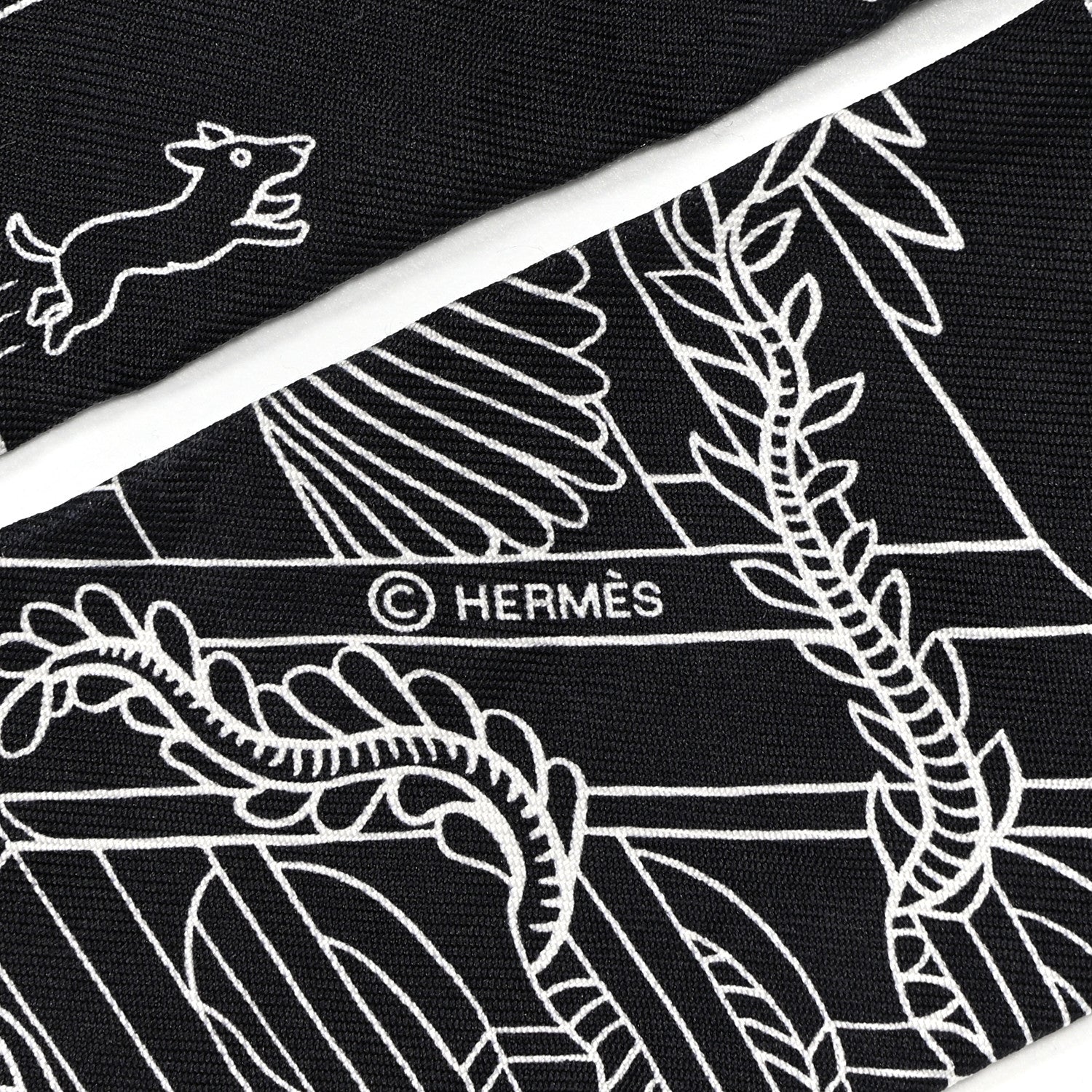 Hermes Silk Animapolis Twilly Black White 4 of 5