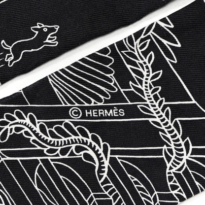 Hermes Silk Animapolis Twilly Black White 4 of 5