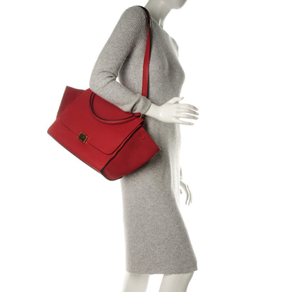 Celine Drummed Calfskin Suede Medium Trapeze Coquelicot 2 of 9