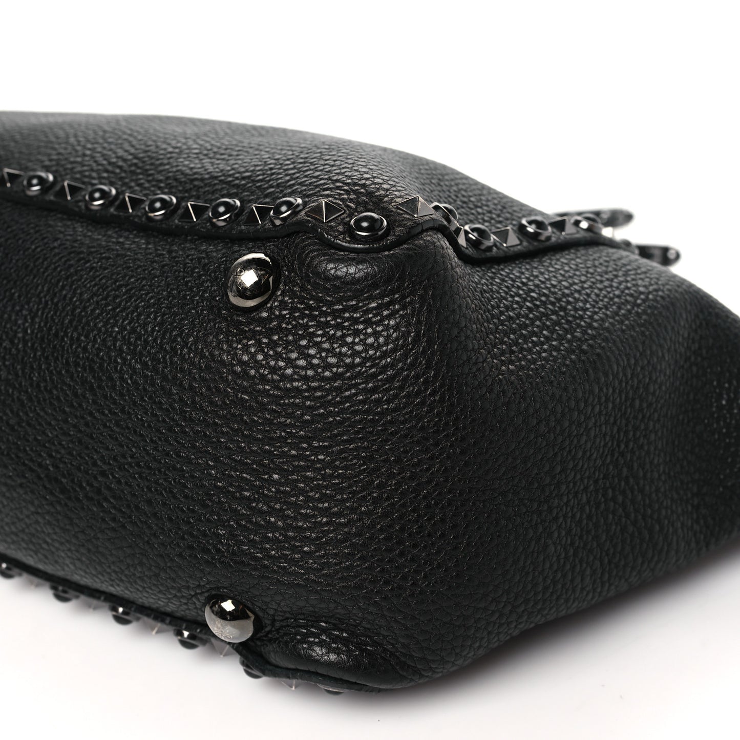 Grained Calfskin Onyx Medium Rockstud Rolling Tote Black