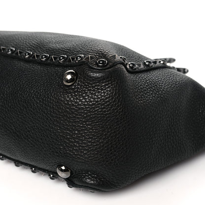 Valentino Garavani Grained Calfskin Onyx Medium Rockstud Rolling Tote Black 9 of 11