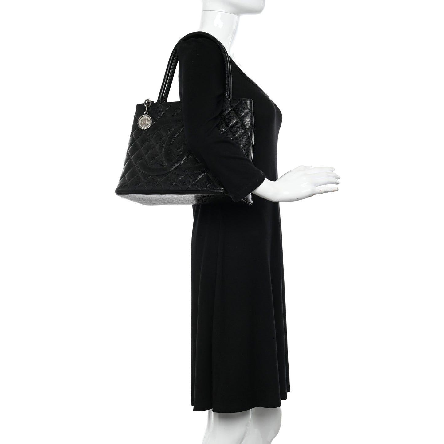 Caviar Quilted Medallion Tote Black