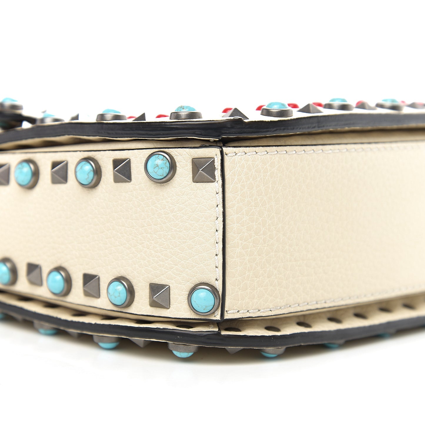 Calfskin Embroidered Medium Guitar Strap Rockstud Rolling Flap Saddle Bag