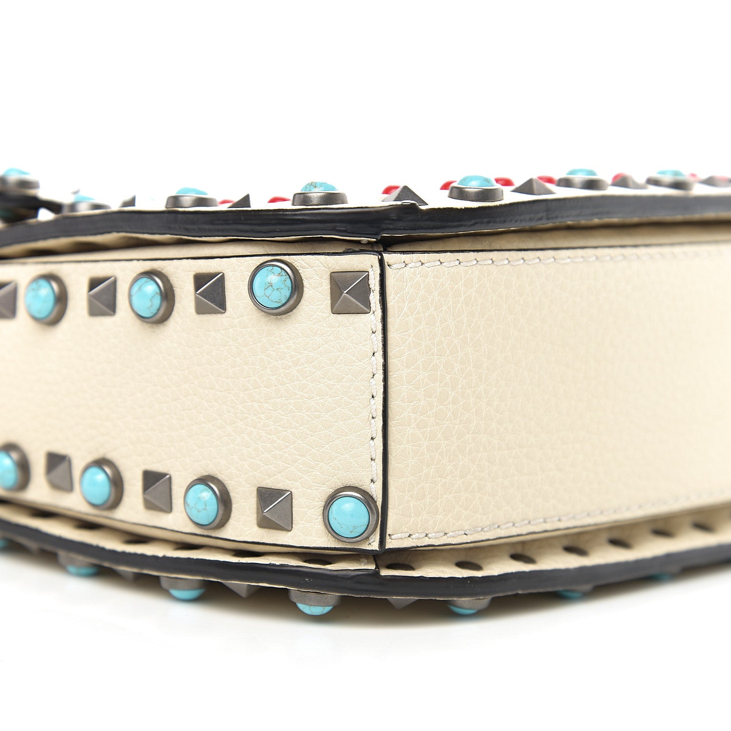 Valentino Garavani Calfskin Embroidered Medium Guitar Strap Rockstud Rolling Flap Saddle Bag 6 of 10