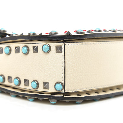 Valentino Garavani Calfskin Embroidered Medium Guitar Strap Rockstud Rolling Flap Saddle Bag 6 of 10