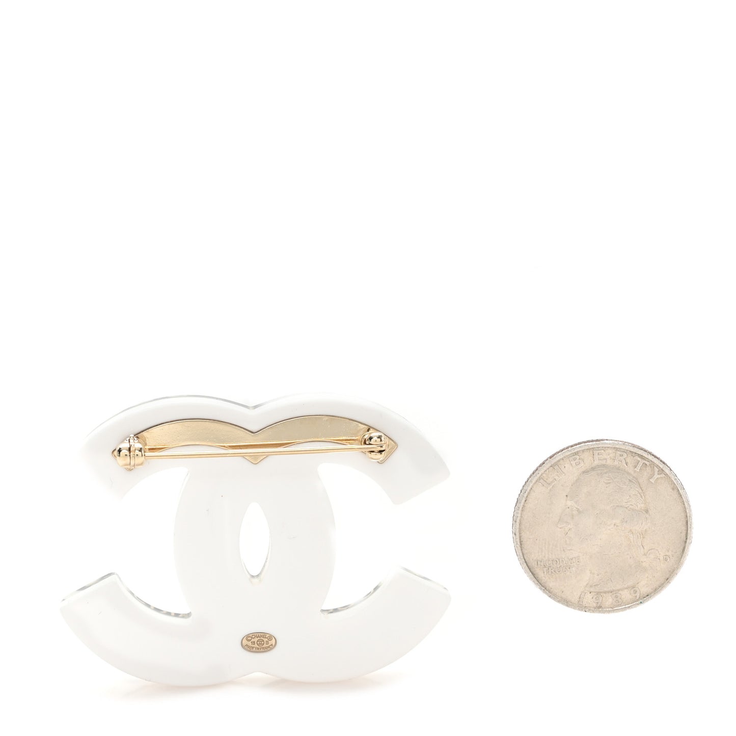 Resin Pearl Chanel Paris Logo CC Brooch  Black White Gold