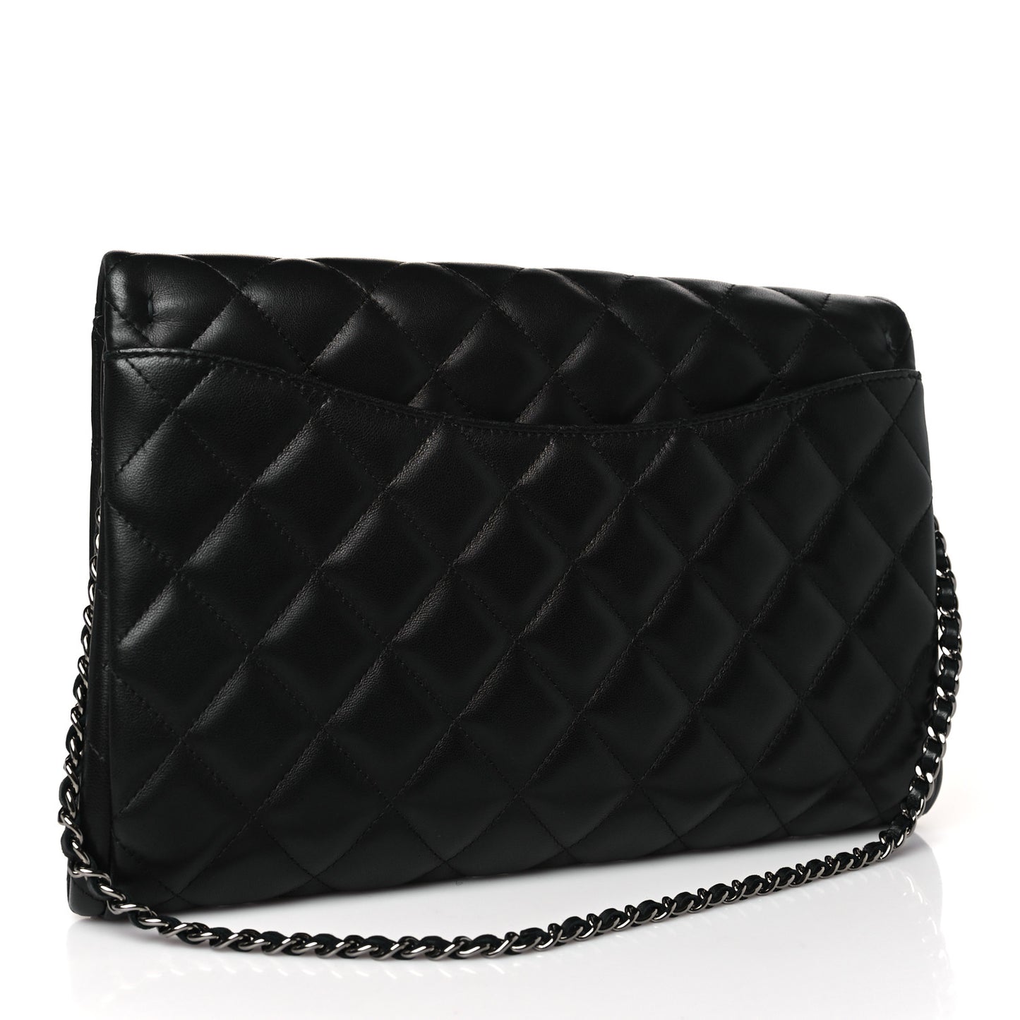 Lambskin Quilted Clutch with Chain Flap Black
