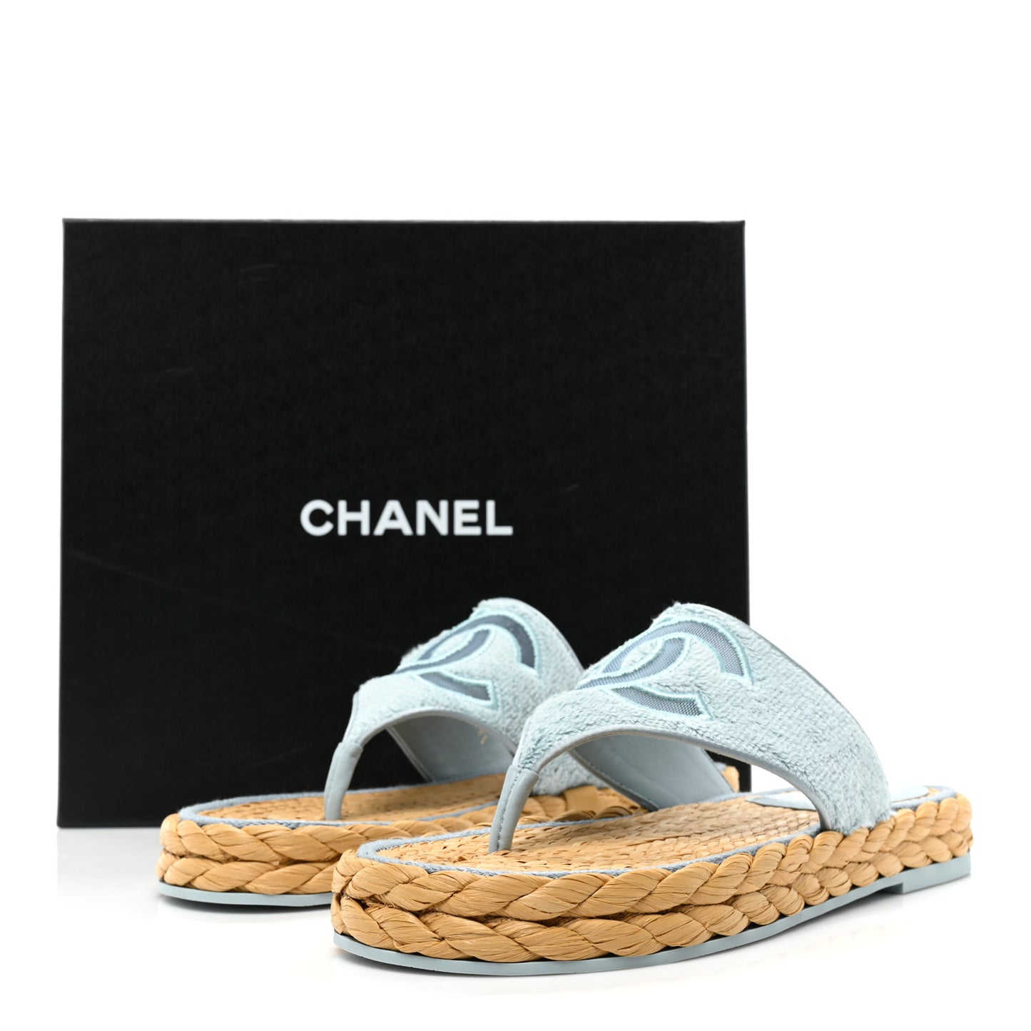 Terry Cloth CC Thong Sandals 40.5 Light Blue