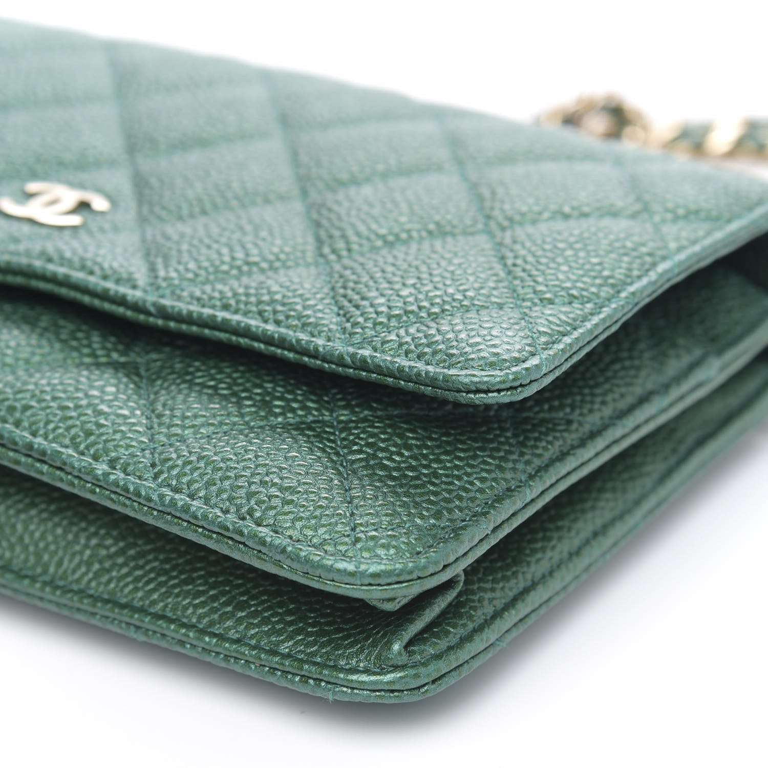 Chanel Metallic Caviar Quilted Wallet On Chain WOC Green 10 of 11