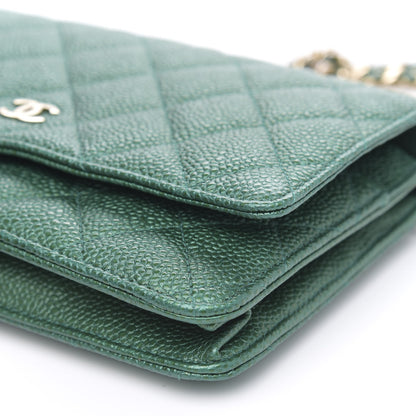 Chanel Metallic Caviar Quilted Wallet On Chain WOC Green 10 of 11