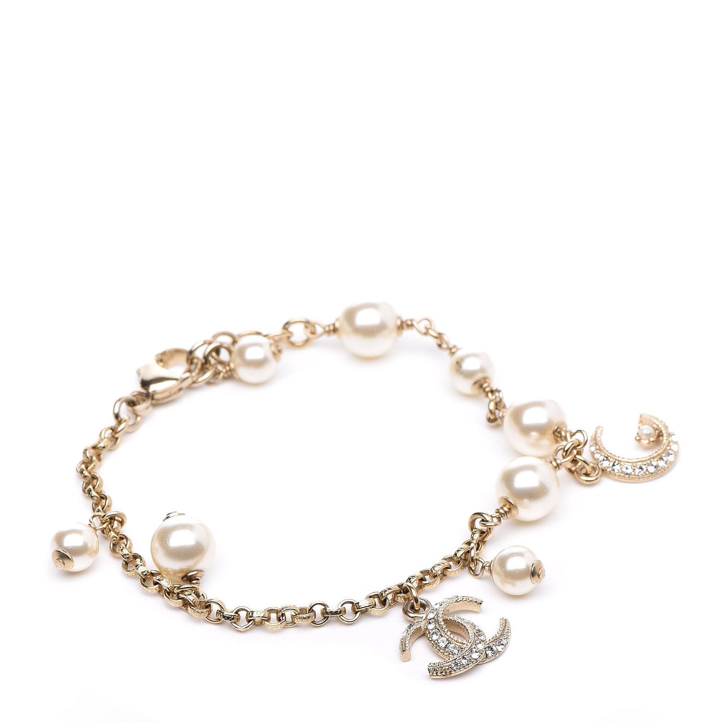 Crystal Pearl CC Moon Bracelet Light Gold