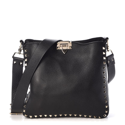 Valentino Garavani Pebbled Calfskin Small Rockstud Flip-Lock Messenger Bag Black 1 of 6