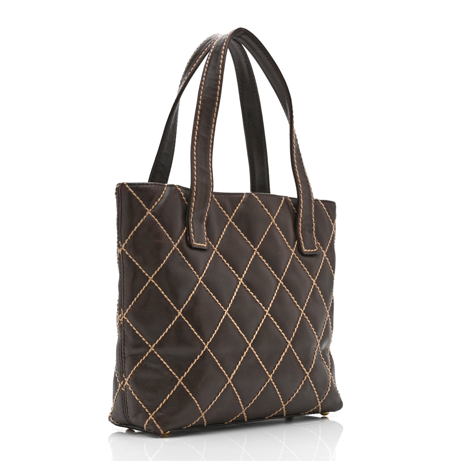 Chanel Calfskin Wild Stitch Tote Brown 3 of 10