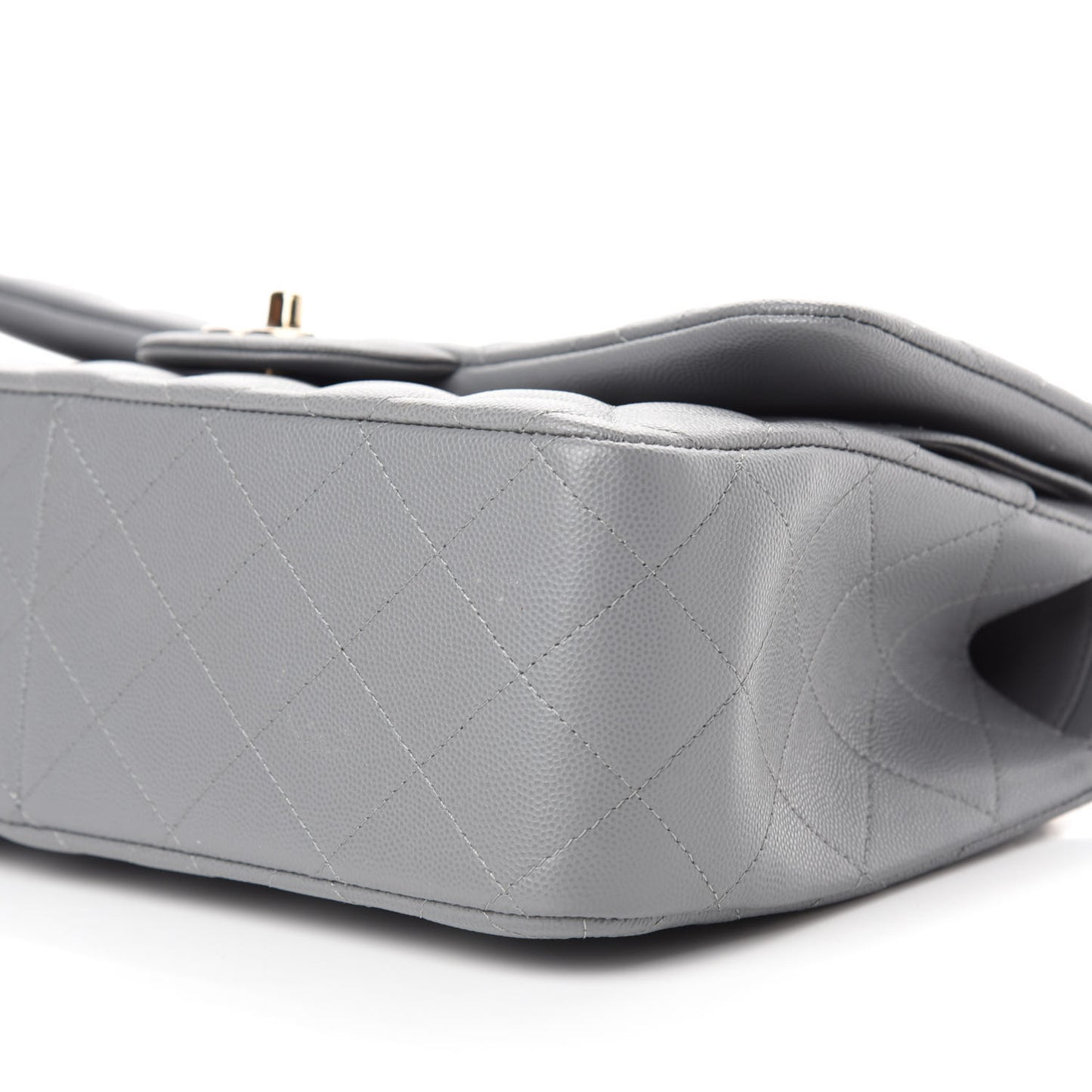 Caviar Quilted Jumbo Double Flap Grey