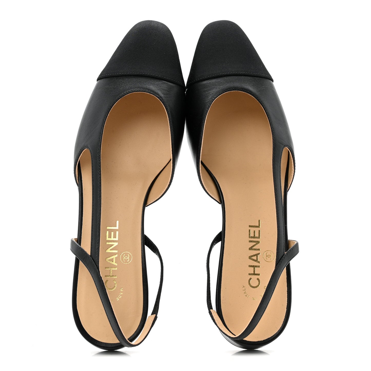 Goatskin Grosgrain Cap Toe CC Slingback Sandals 40 Black