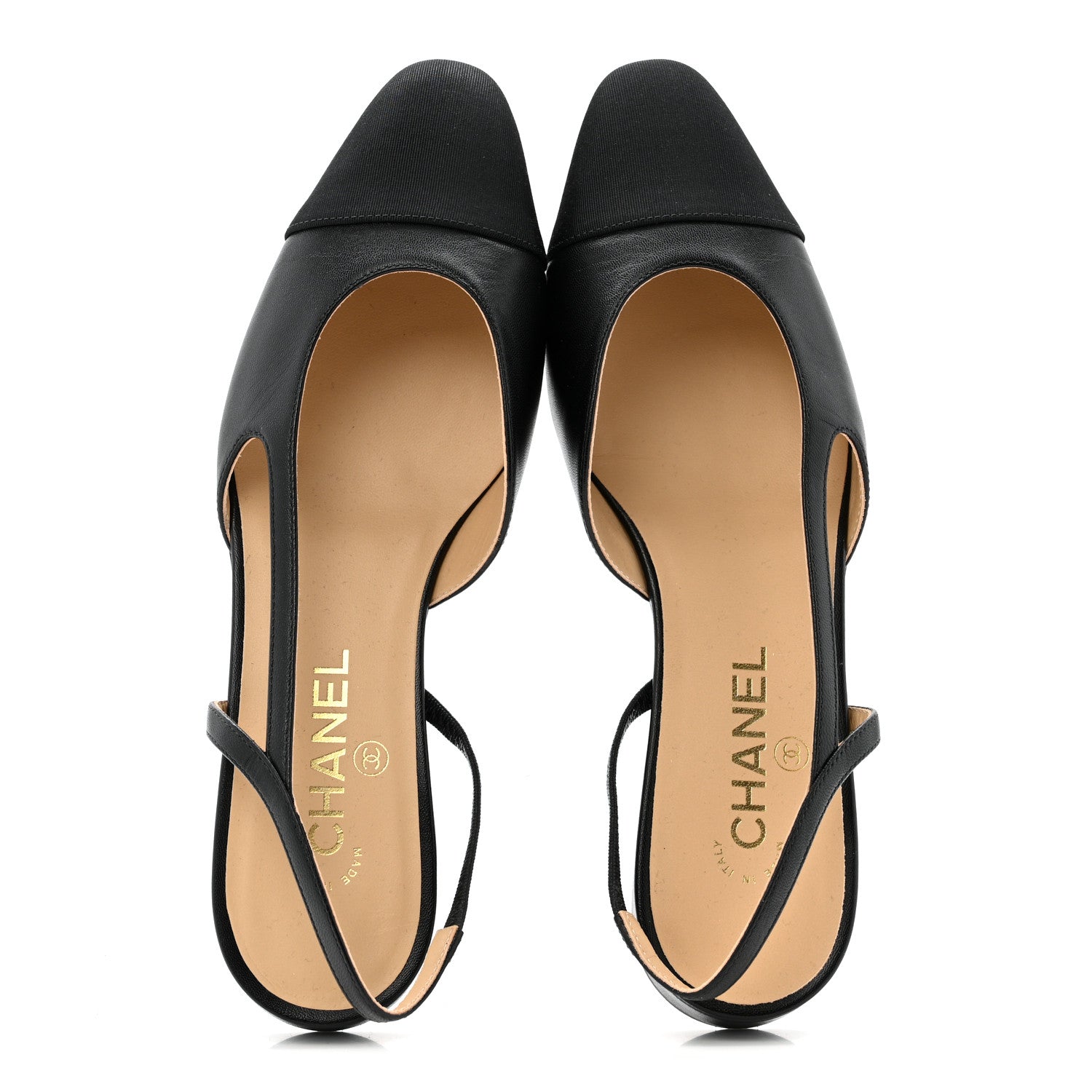 Chanel Goatskin Grosgrain Cap Toe CC Slingback Sandals 40 Black 2 of 10