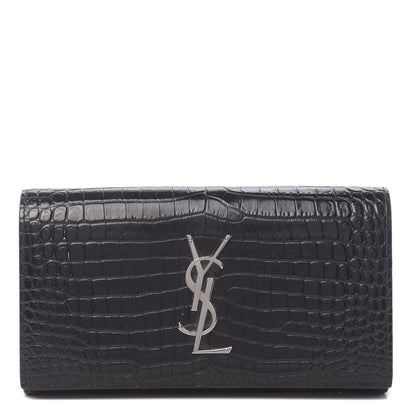 Saint Laurent Calfskin Crocodile Embossed Monogram Flap Wallet Black 1 of 7