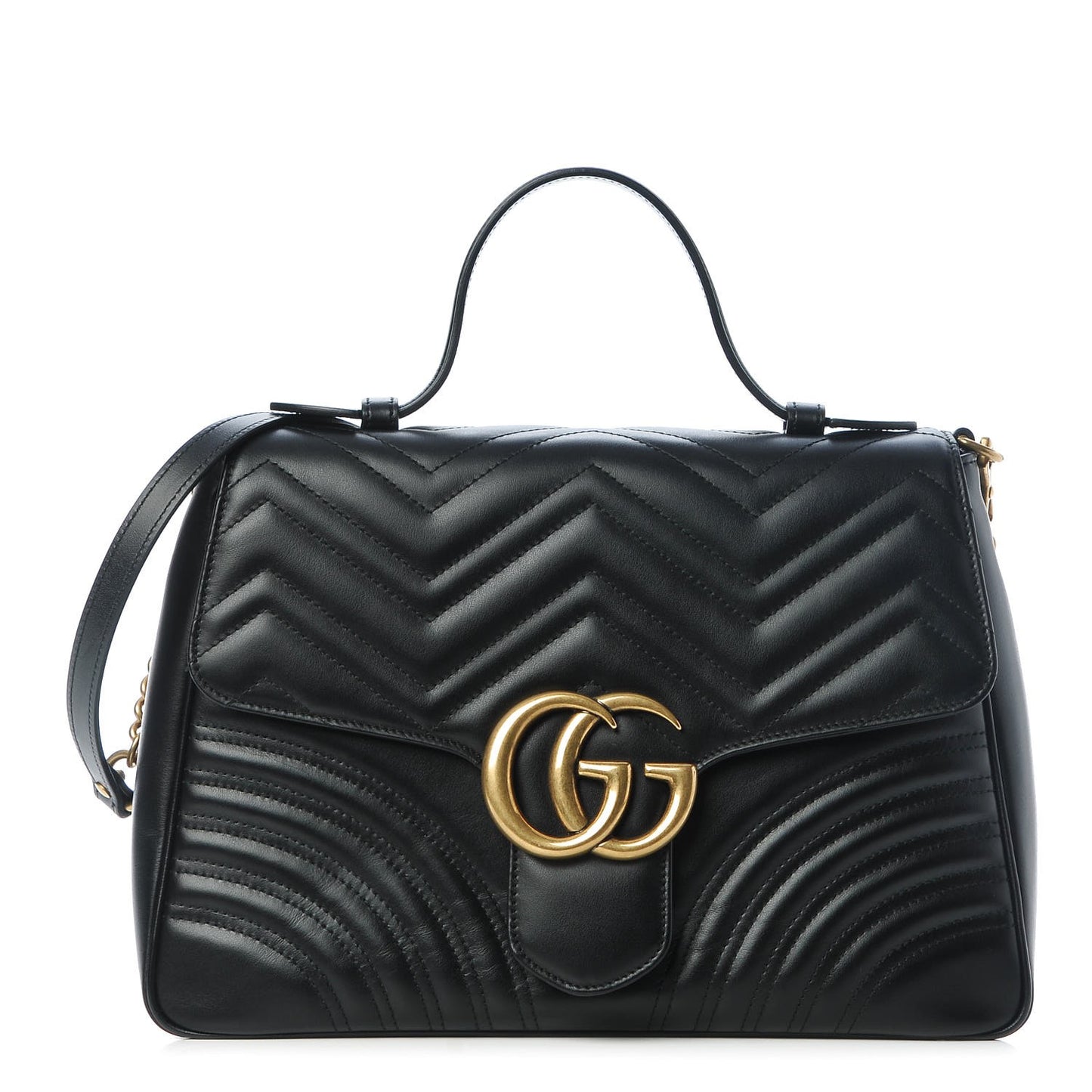Calfskin Matelasse Medium GG Marmont Top Handle Shoulder Bag Black